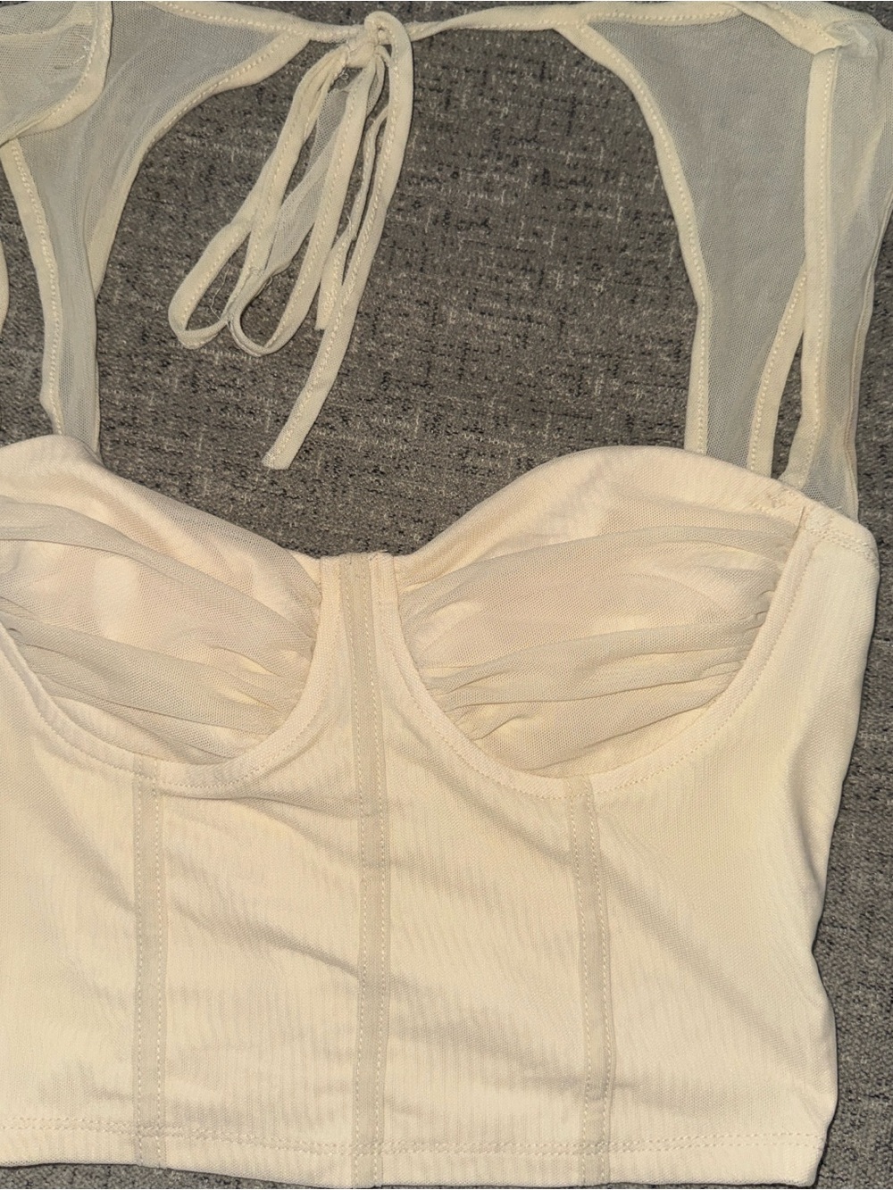 SHEIN Cream Bustier Crop Top with Sheer Straps